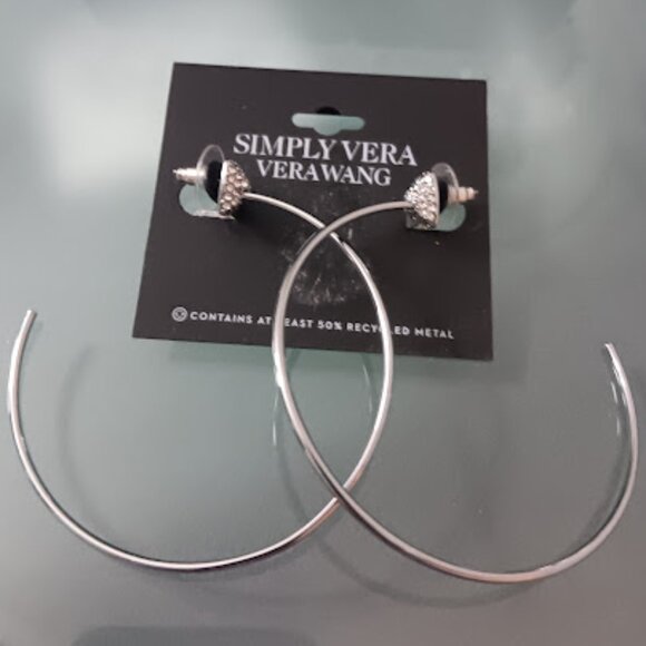 VERA WANG Rocker Chic Pyramid Silver Clear Pave Crystal Hoop Earrings**NEW! - Picture 3 of 4